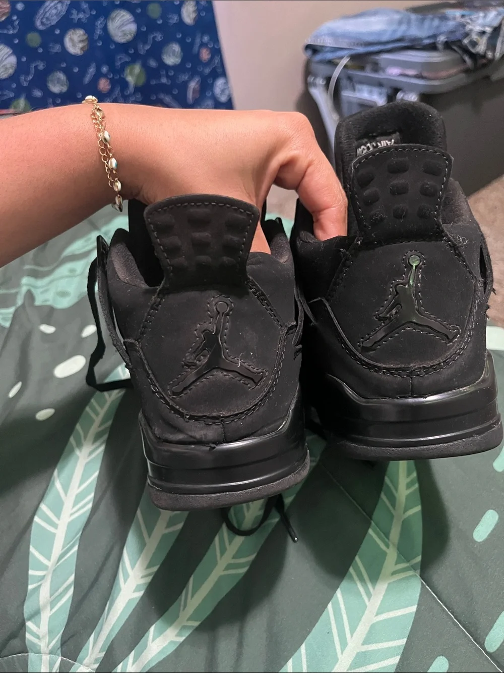 Jordan Men’s Black Nubuck Retro 4 Sneakers - All Black